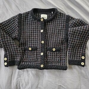 Black Tweed Cardigan with Gold Buttons